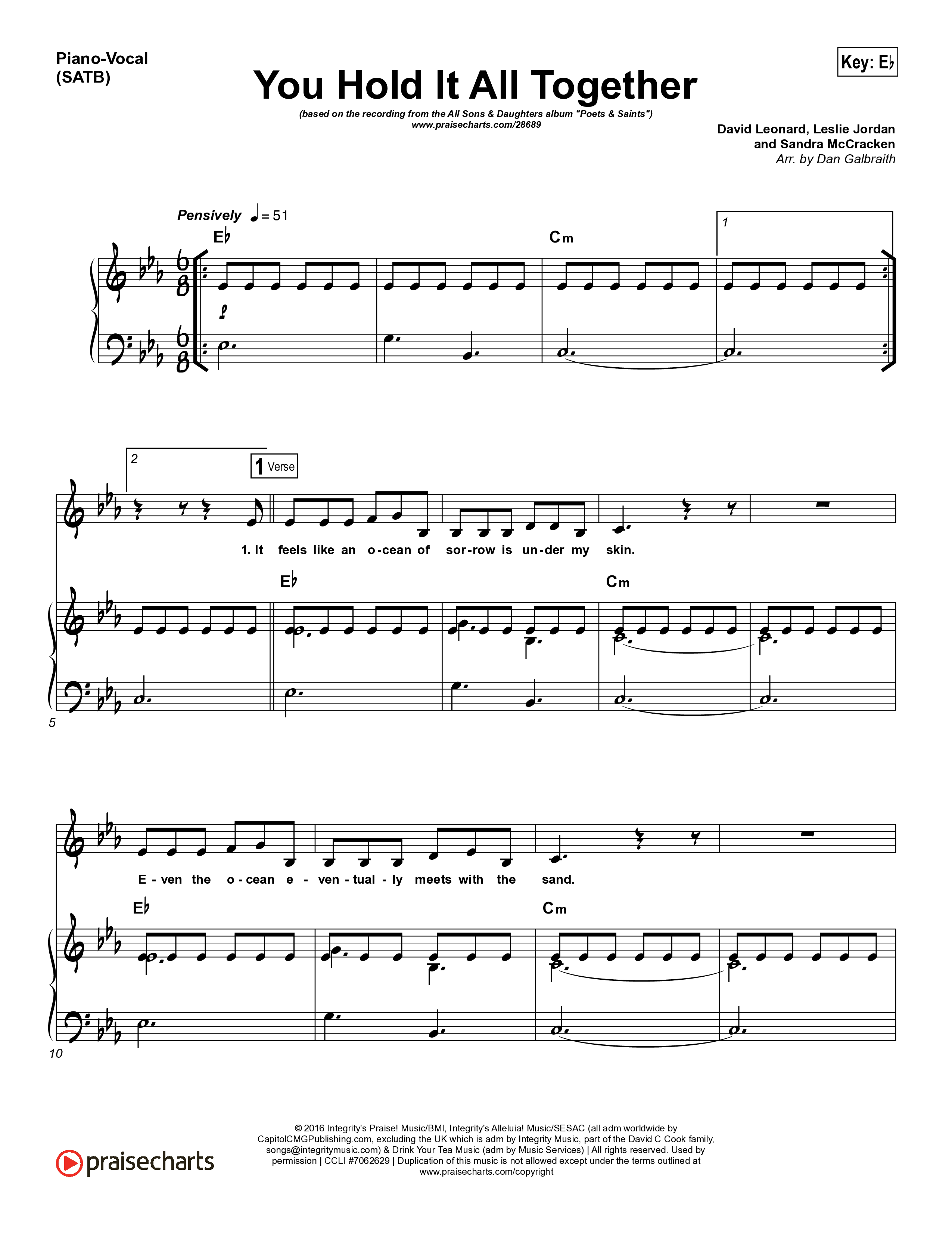 You Hold It All Together Piano/Vocal Pack (All Sons & Daughters)