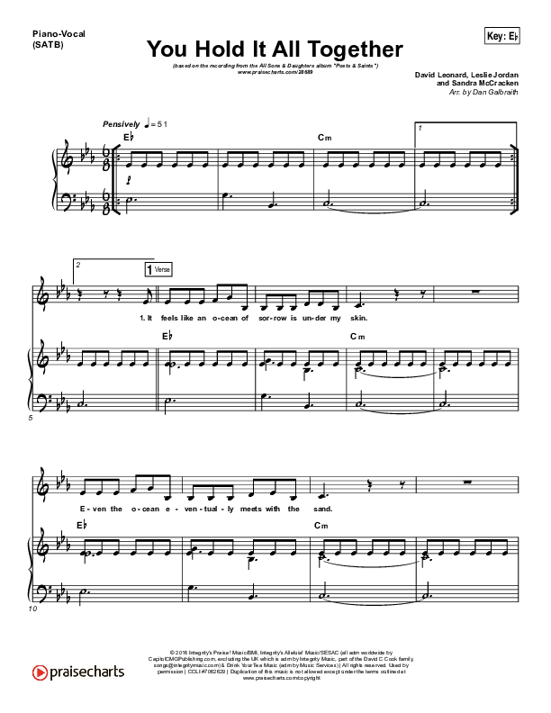You Hold It All Together Piano/Vocal (SATB) (All Sons & Daughters)