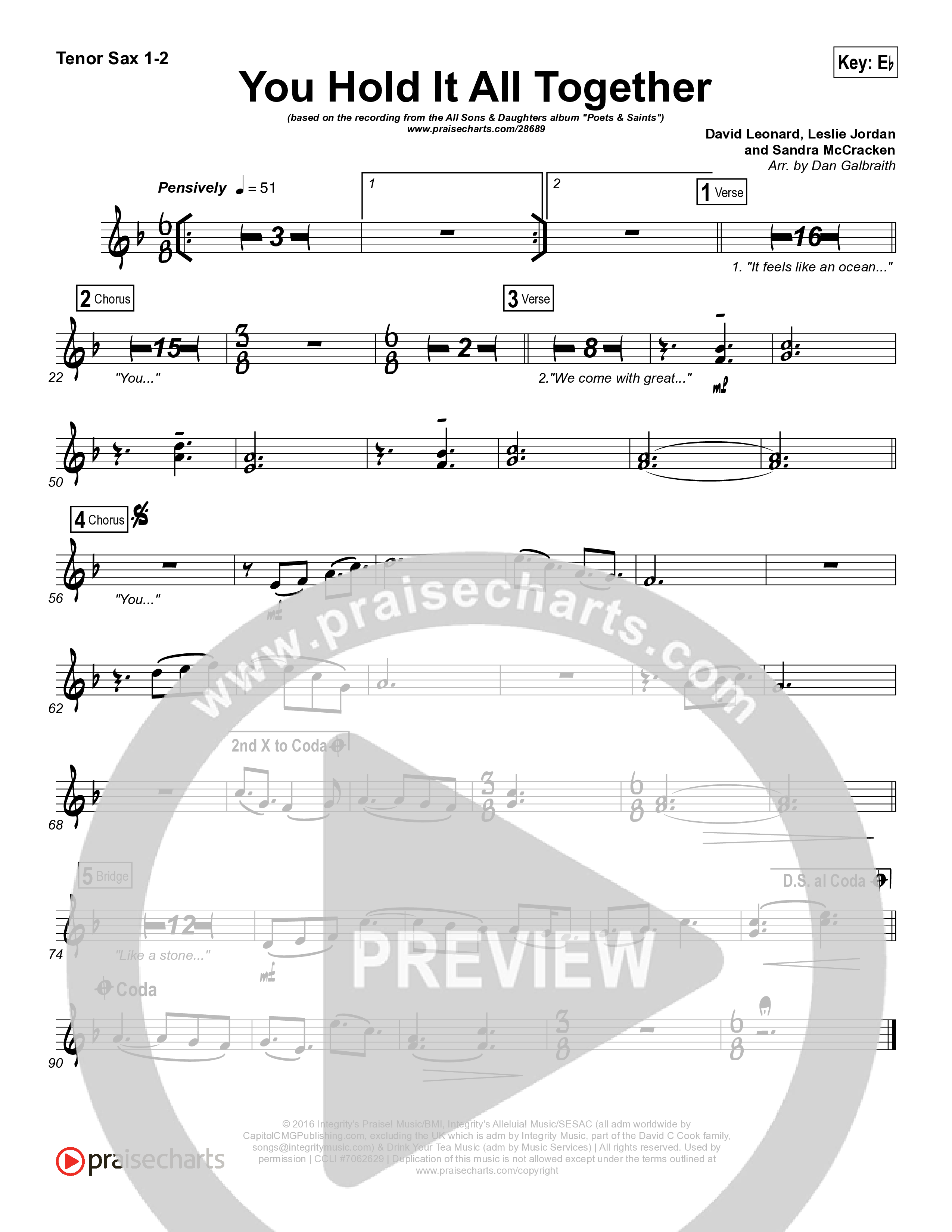 You Hold It All Together Tenor Sax 1/2 (All Sons & Daughters)