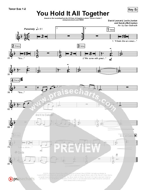 You Hold It All Together Tenor Sax 1/2 (All Sons & Daughters)