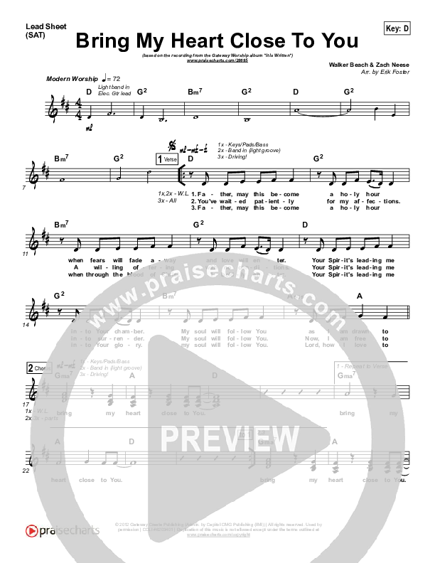 Bring My Heart Close To You Lead Sheet (Gateway Devotions / Lauren Dunn)