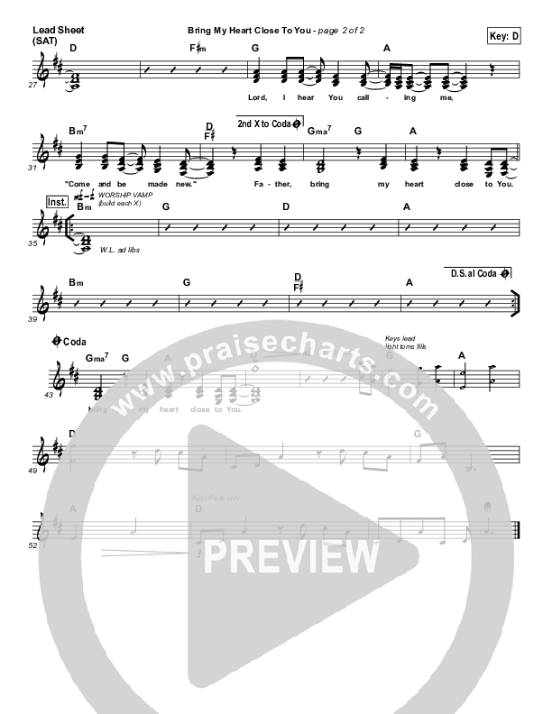 Bring My Heart Close To You Lead Sheet (Gateway Devotions / Lauren Dunn)