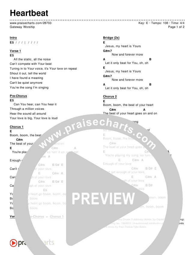 Heartbeat Chords & Lyrics (Gateway Kids Worship)