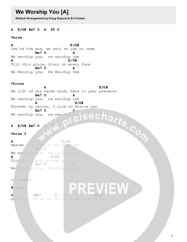 We Worship You Chord Chart (Puchi Colon)