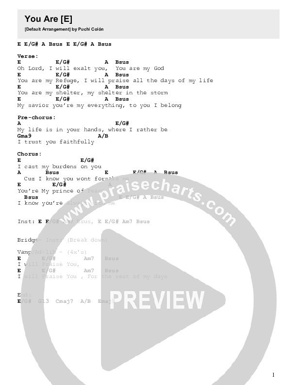 You Are Chords & Lyrics (Puchi Colon)