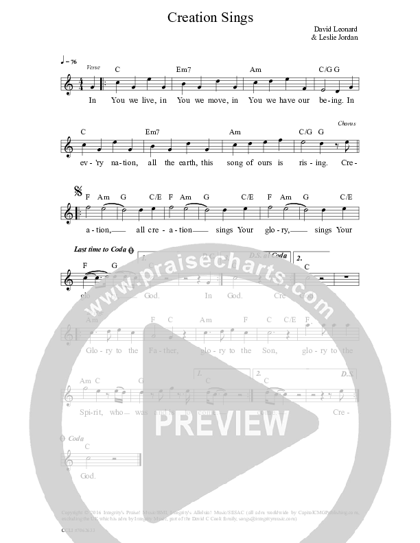 Creation Sings Lead Sheet (All Sons & Daughters)