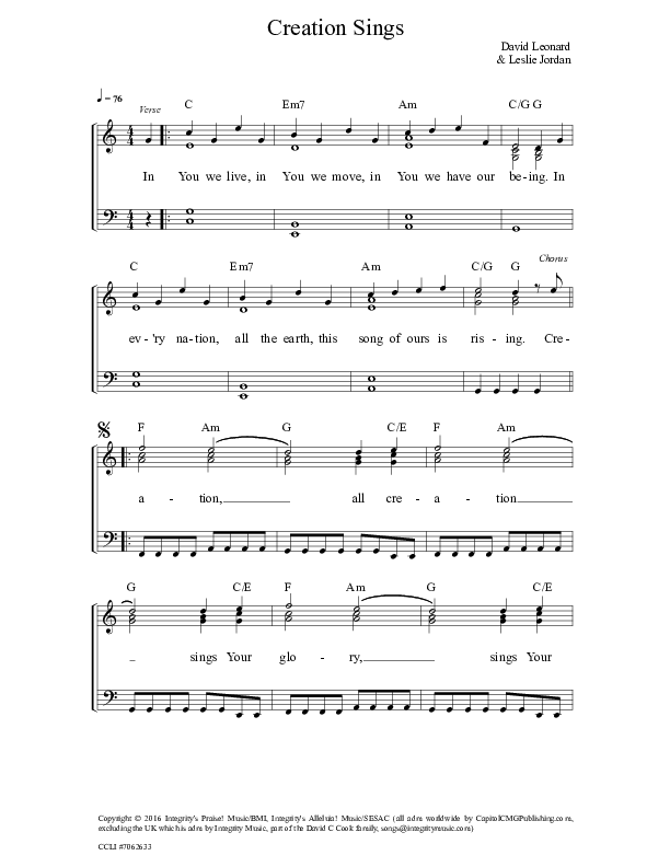 Creation Sings Piano/Vocal & Lead (All Sons & Daughters)