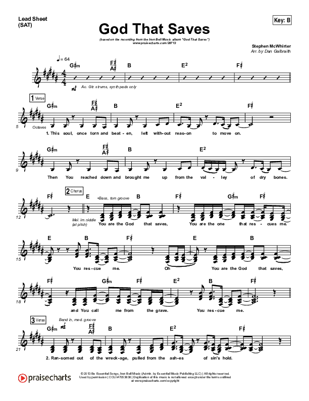 God That Saves Lead Sheet (SAT) (Iron Bell Music / Stephen McWhirter)