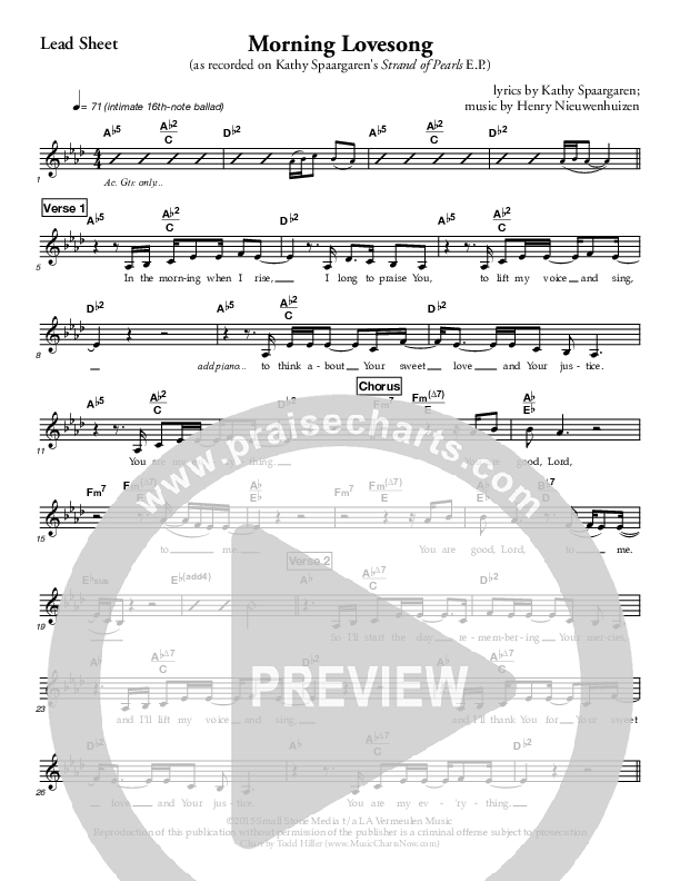 Morning Lovesong Lead Sheet (Kathy Spaargaren)