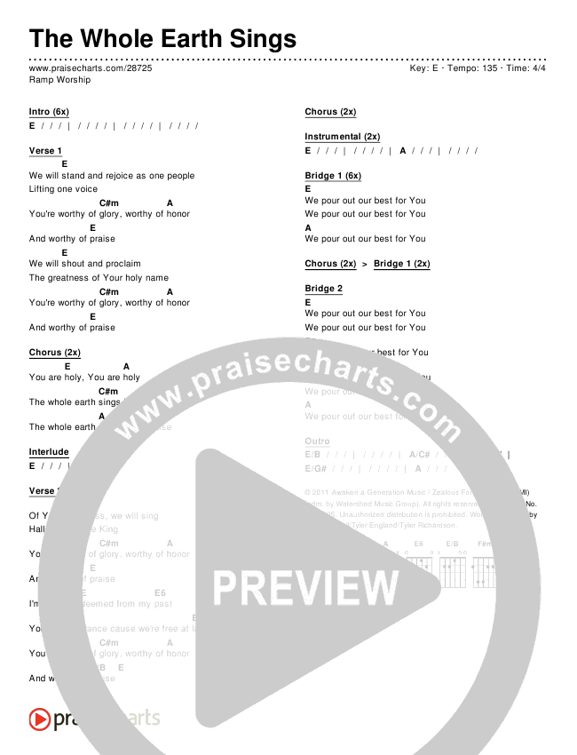 The Whole Earth Sings Chords & Lyrics (Ramp Worship)