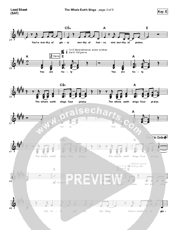 The Whole Earth Sings Lead Sheet (SAT) (Ramp Worship)