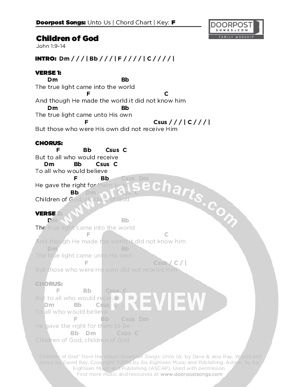 Children Of God Chords & Lyrics (Doorpost Songs / Dave and Jess Ray)