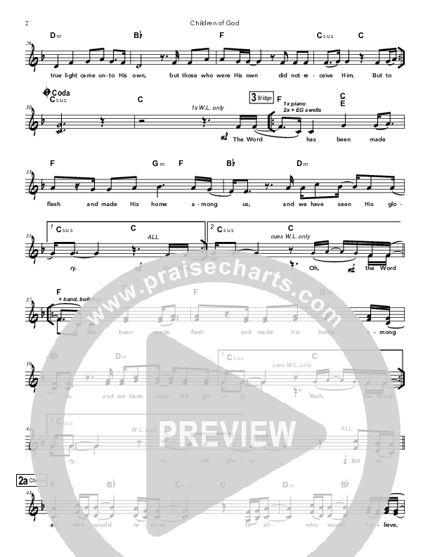 Children Of God Lead Sheet (Doorpost Songs / Dave and Jess Ray)