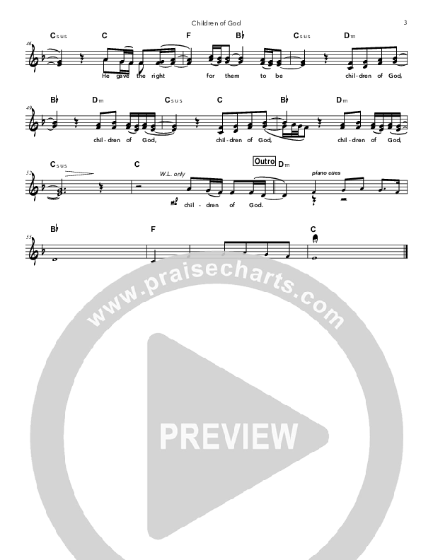 Children Of God Lead Sheet (Doorpost Songs / Dave and Jess Ray)