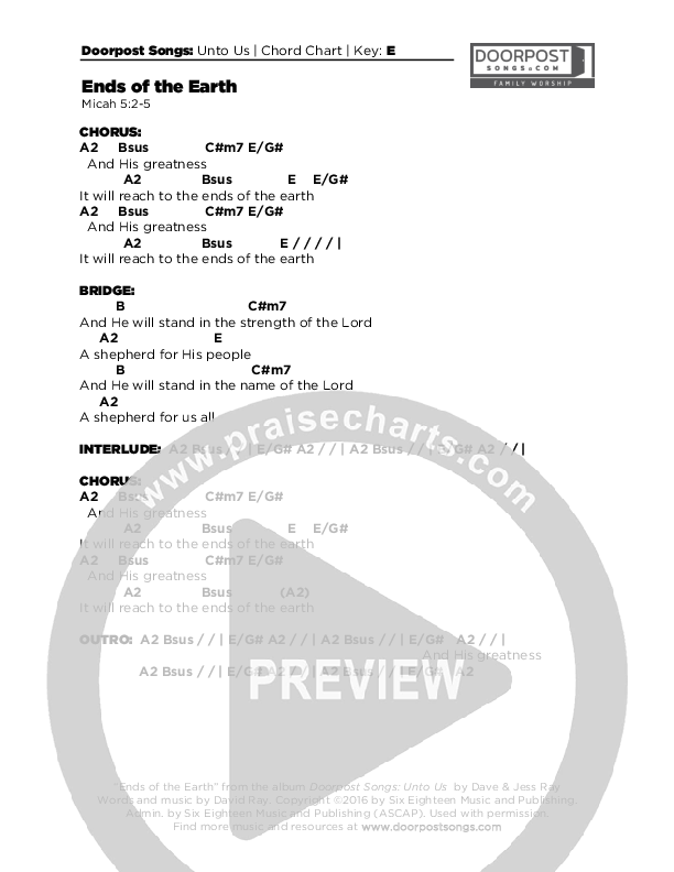 Ends Of The Earth Chords & Lyrics (Doorpost Songs / Dave and Jess Ray)