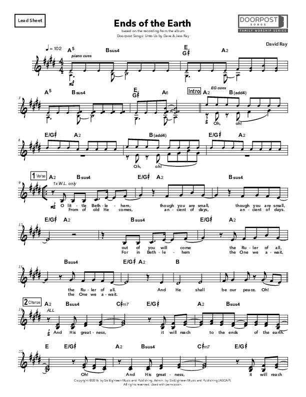Ends Of The Earth Lead Sheet (Doorpost Songs / Dave and Jess Ray)