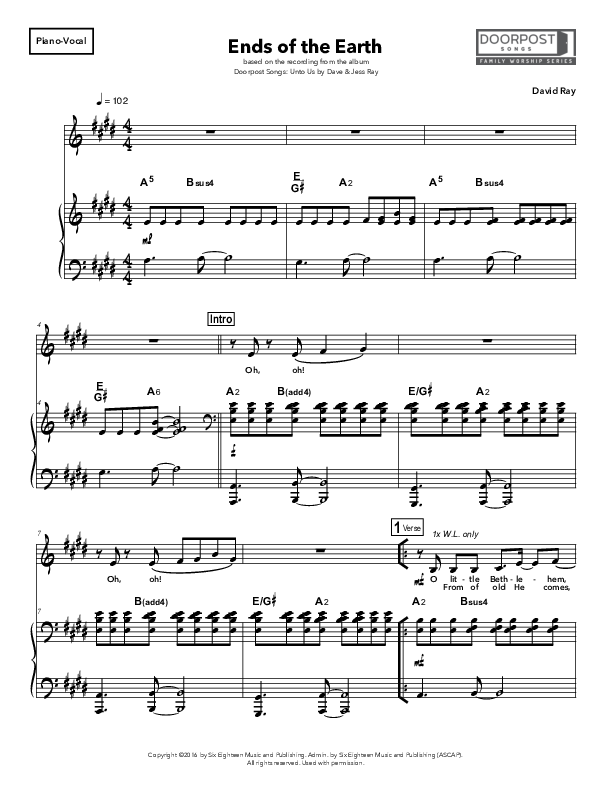 Ends Of The Earth Lead & Piano (Doorpost Songs / Dave and Jess Ray)