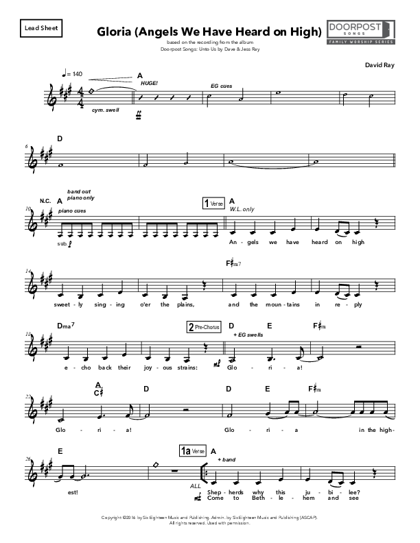Gloria (Angels We Have Heard on High) Lead Sheet (Doorpost Songs / Dave and Jess Ray)