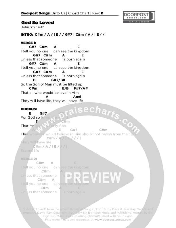 God So Loved Chords & Lyrics (Doorpost Songs / Dave and Jess Ray)