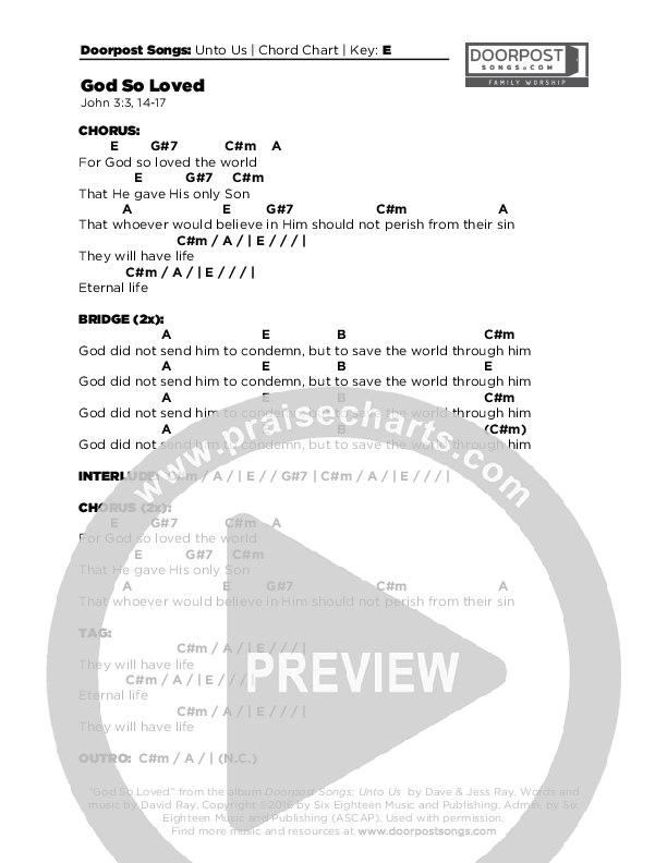 God So Loved Chords & Lyrics (Doorpost Songs / Dave and Jess Ray)