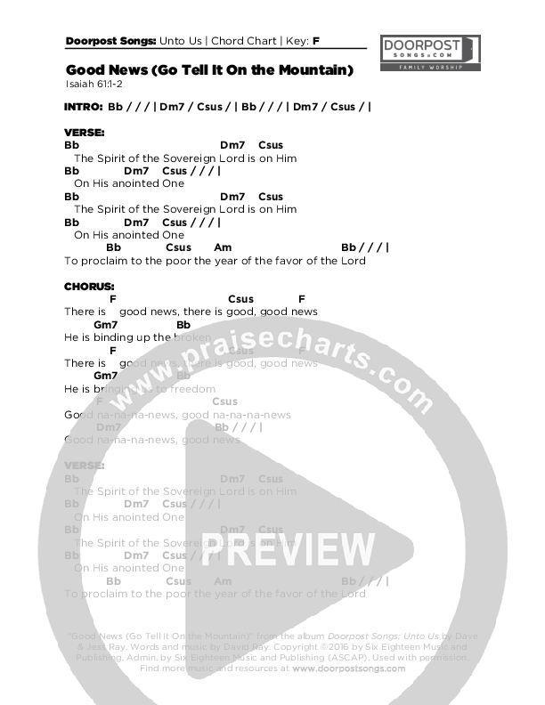 Good News (Go Tell It on the Mountain) Chord Chart (Doorpost Songs / Dave and Jess Ray)