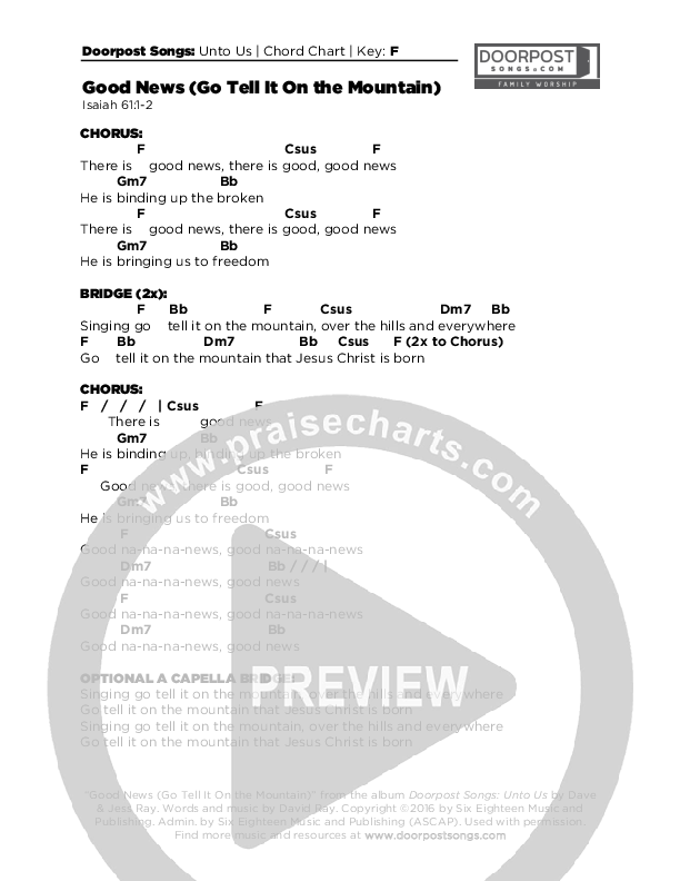 Good News (Go Tell It on the Mountain) Chord Chart (Doorpost Songs / Dave and Jess Ray)