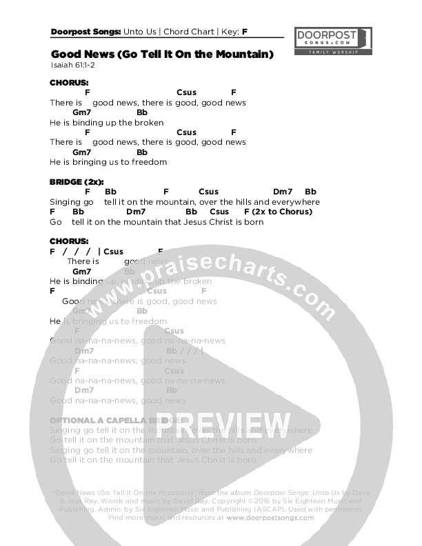 Good News (Go Tell It on the Mountain) Chord Chart (Doorpost Songs / Dave and Jess Ray)