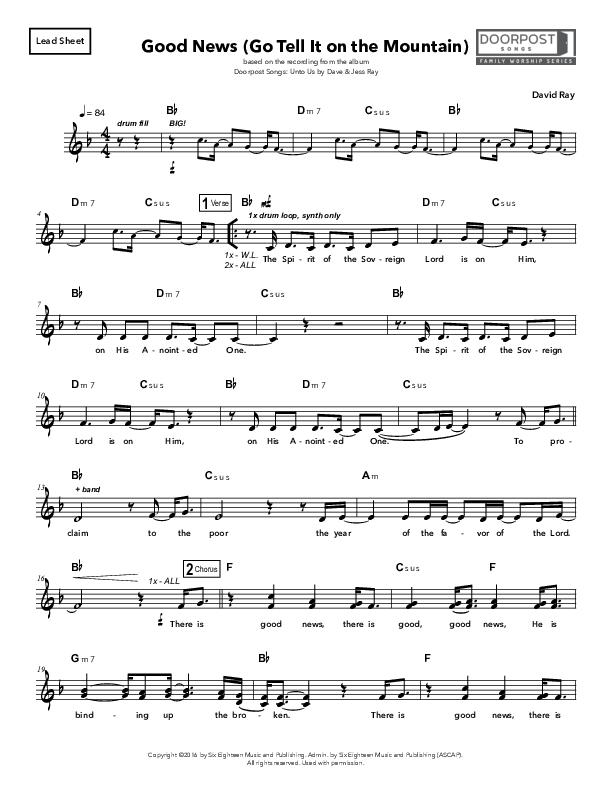 Good News (Go Tell It on the Mountain) Lead Sheet (Doorpost Songs / Dave and Jess Ray)