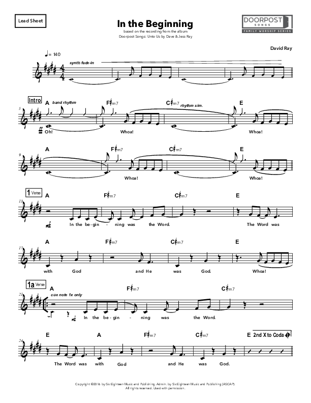 In the Beginning Lead Sheet (Doorpost Songs / Dave and Jess Ray)