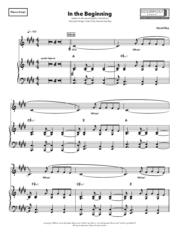 In the Beginning Piano/Vocal (Doorpost Songs / Dave and Jess Ray)