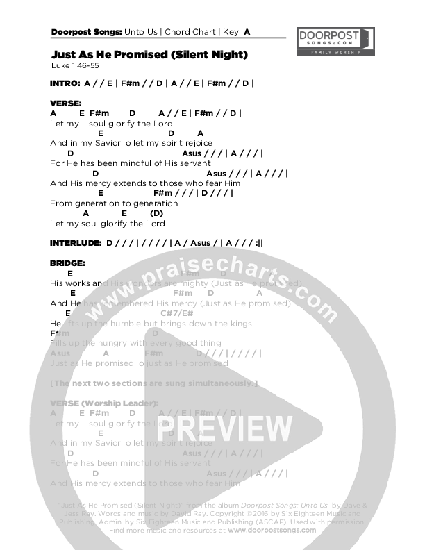 Just As He Promised (Silent Night) Chords & Lyrics (Doorpost Songs / Dave and Jess Ray)