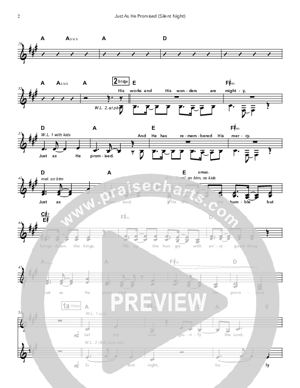 Just As He Promised (Silent Night) Lead Sheet (Doorpost Songs / Dave and Jess Ray)