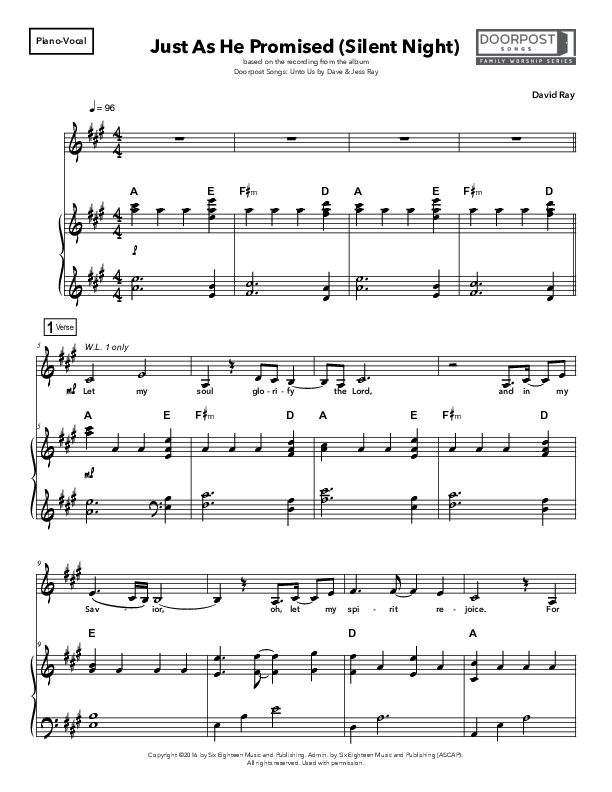 Just As He Promised (Silent Night) Lead & Piano (Doorpost Songs / Dave and Jess Ray)