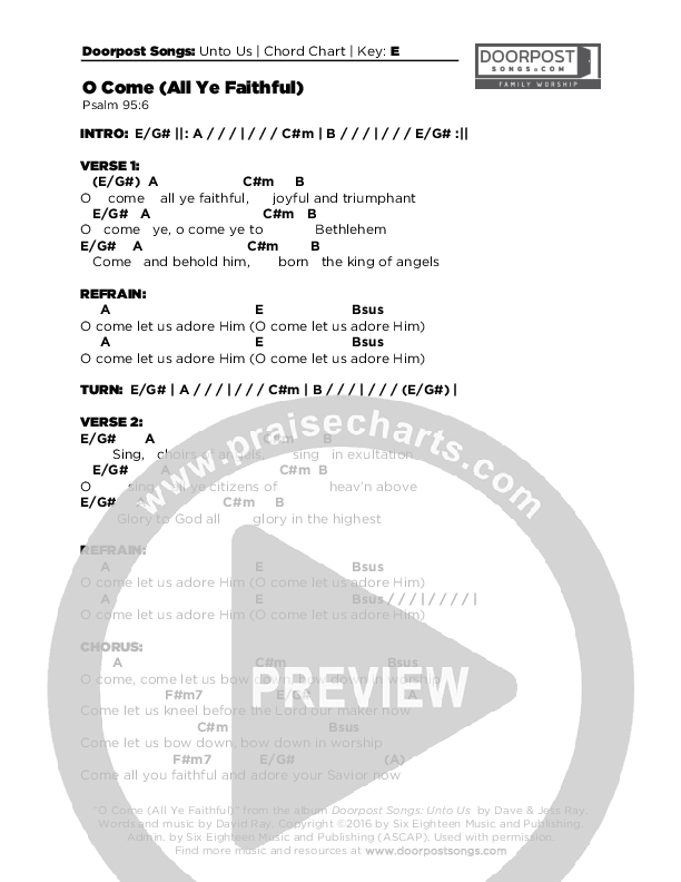 O Come (All Ye Faithful) Chords & Lyrics (Doorpost Songs / Dave and Jess Ray)