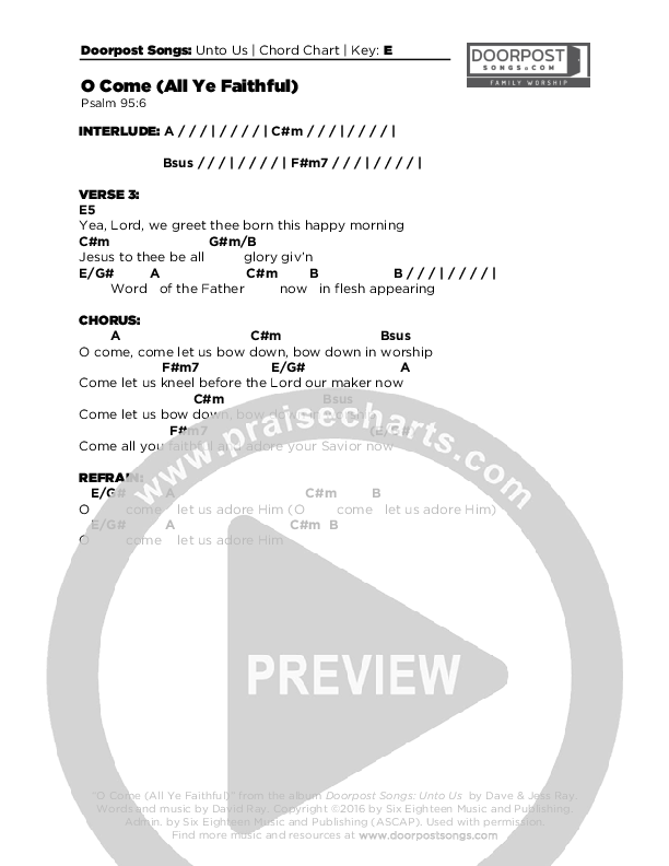 O Come (All Ye Faithful) Chords & Lyrics (Doorpost Songs / Dave and Jess Ray)