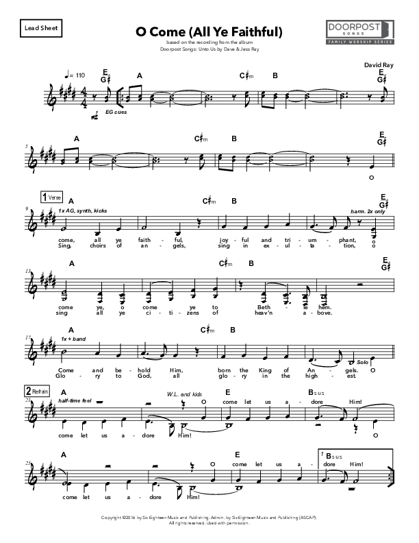 O Come (All Ye Faithful) Lead Sheet (Doorpost Songs / Dave and Jess Ray)