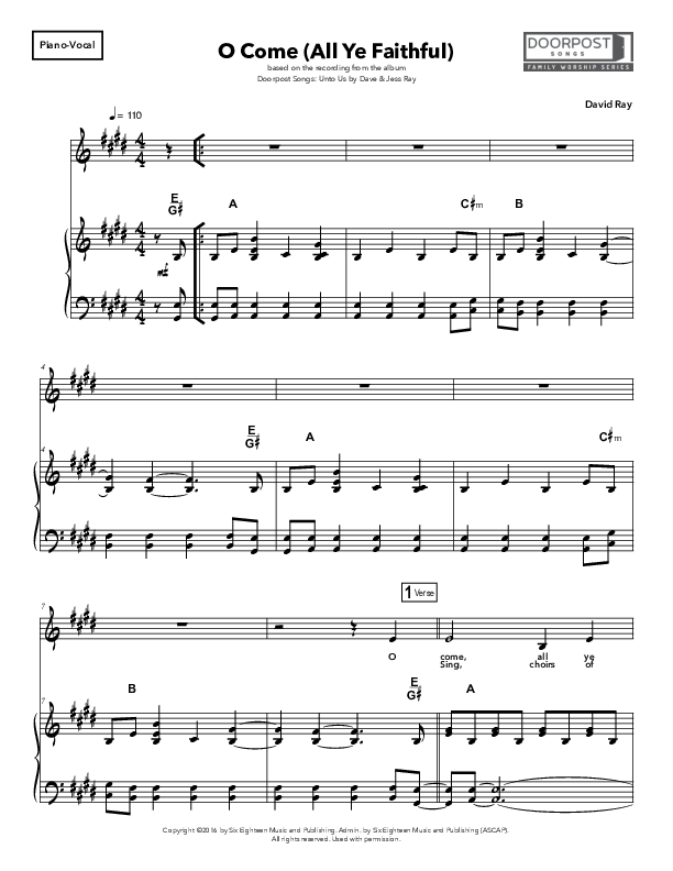 O Come (All Ye Faithful) Piano/Vocal & Lead (Doorpost Songs / Dave and Jess Ray)