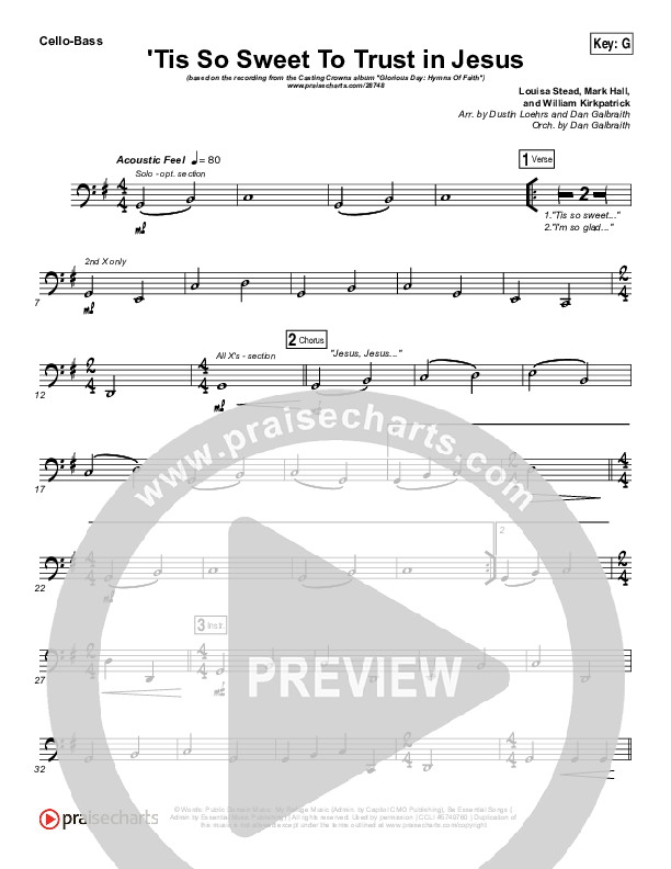 Tis So Sweet To Trust In Jesus Cello/Bass (Casting Crowns)