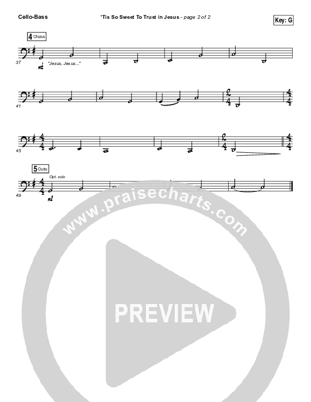 Tis So Sweet To Trust In Jesus Cello/Bass (Casting Crowns)