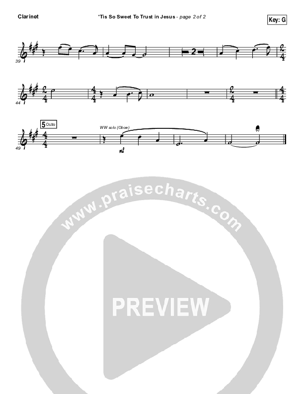 Tis So Sweet To Trust In Jesus Clarinet 1,2 (Casting Crowns)