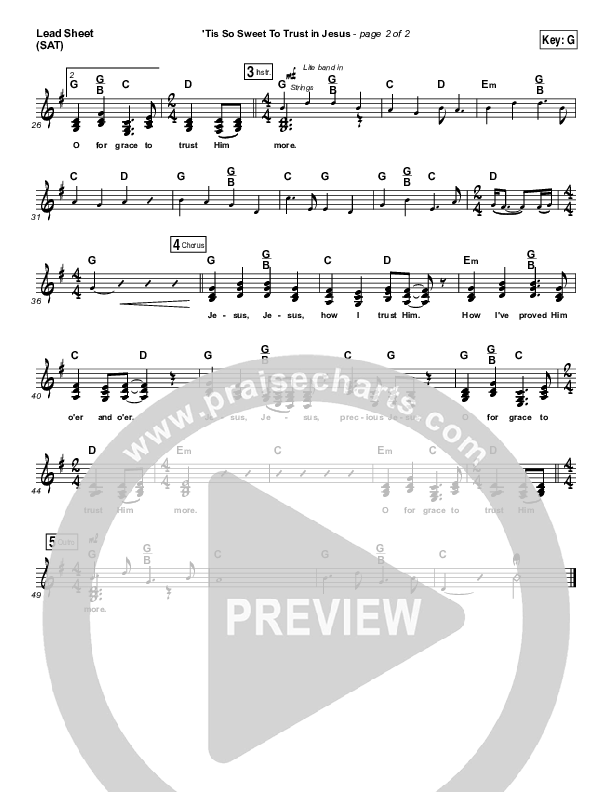 Tis So Sweet To Trust In Jesus Lead Sheet (SAT) (Casting Crowns)