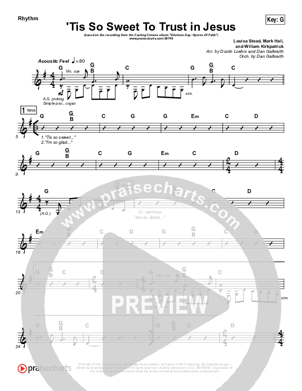 Tis So Sweet To Trust In Jesus Rhythm Chart (Casting Crowns)