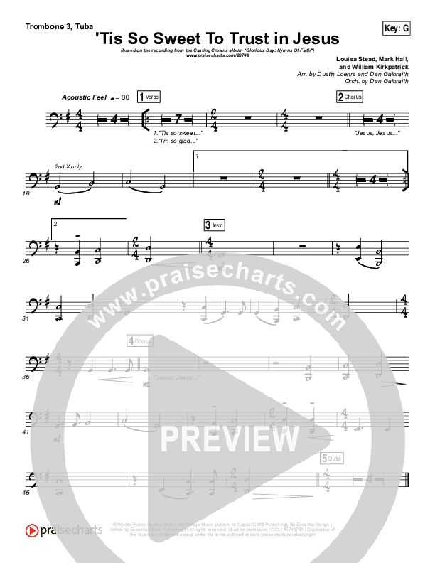 Tis So Sweet To Trust In Jesus Trombone 1,2 (Casting Crowns)