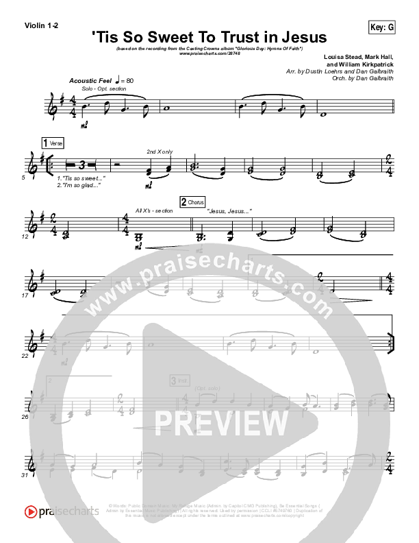 Tis So Sweet To Trust In Jesus Violin 1,2 (Casting Crowns)