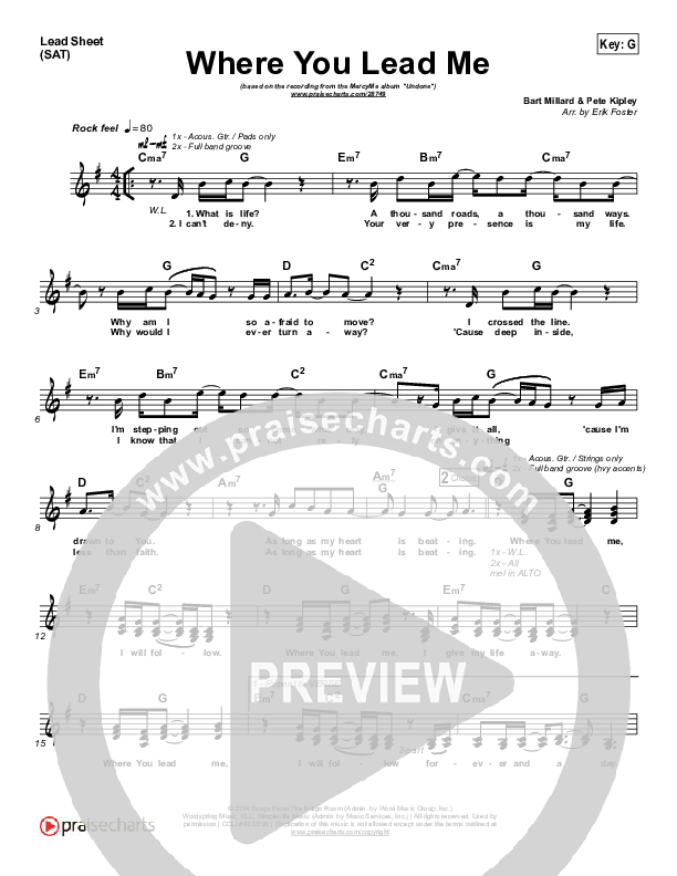 Where You Lead Me Lead Sheet (MercyMe)