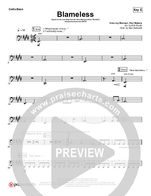 Blameless Cello/Bass (Dara Maclean)