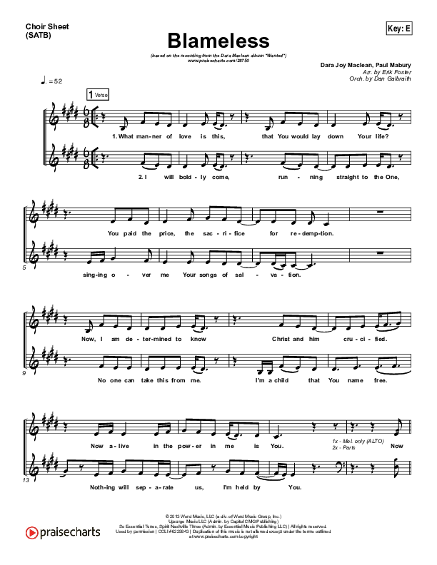 Blameless Choir Sheet (SATB) (Dara Maclean)