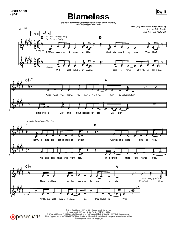 Blameless Lead Sheet (SAT) (Dara Maclean)