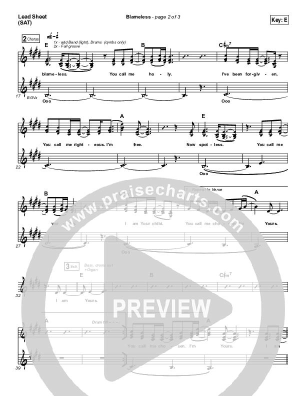 Blameless Lead Sheet (SAT) (Dara Maclean)