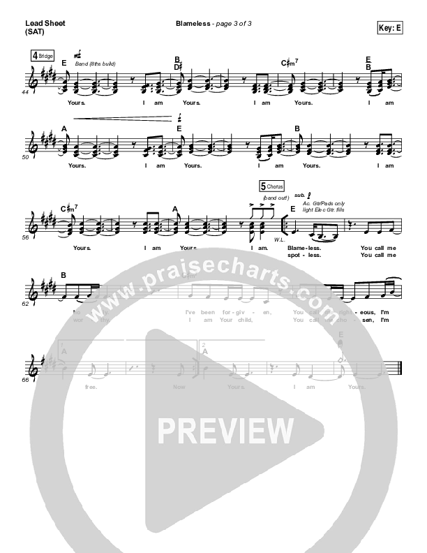 Blameless Lead Sheet (SAT) (Dara Maclean)